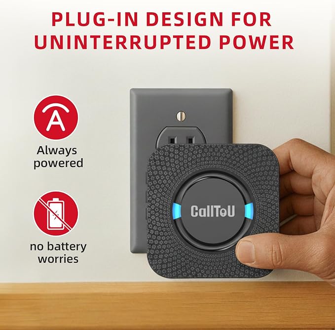 CallToU Caregiver Pager Wireless Call Button for Elderly at Home, 500+ ft Open Area Long Range Through Walls, 2 Plug-in Receivers and 4 Waterproof SOS Buttons, Multi-Room Care