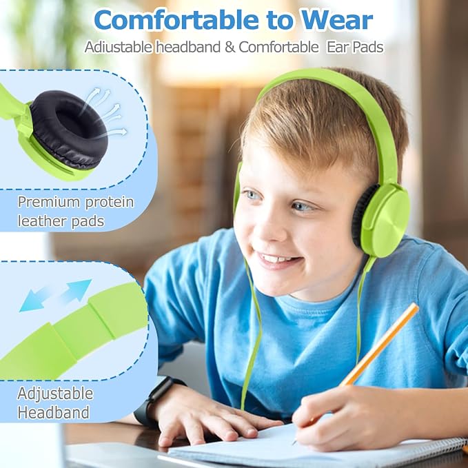 2 Pack Kids Headphones for School Classroom K-12, Swivel Foldable, HD Stereo, 3.5mm Jack Wired Headphone for Kids Children Student (Blue+Pink)