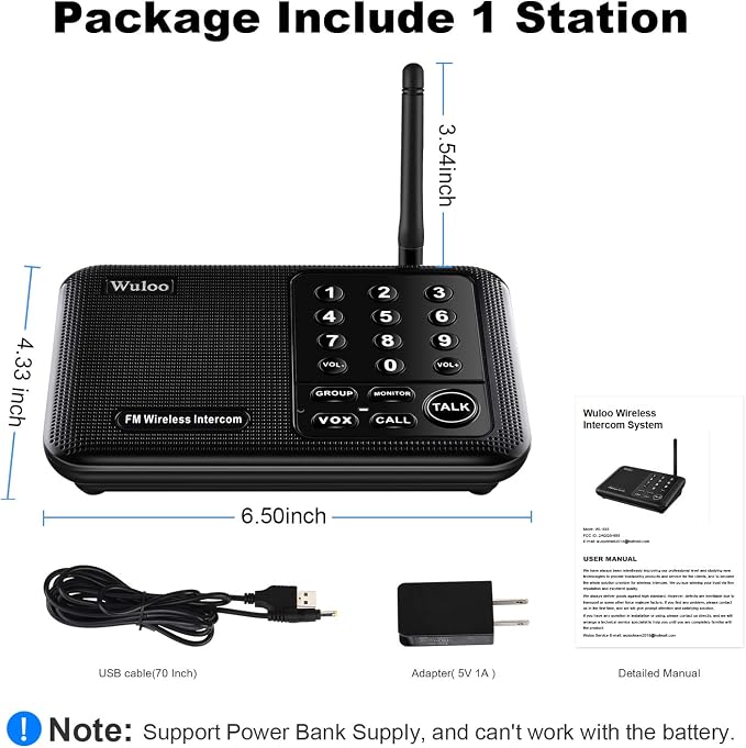 Expandable for Wuloo Intercoms Wireless for Home 5280ft Range 10 Channel 3 Code (Only 1 Unit for Expandable The Original intercom System, CAN NOT Work Without Other Units)
