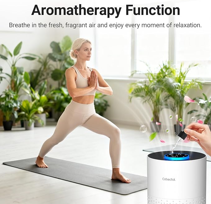Air Purifiers for Bedroom Home, Cobectal Air Cleaner with HEPA 3-in-1 Filter for Room up to 1050 ft², Aroma Function, Sleep Mode, Portable Air Purifiers for Office, Dorm, RVs, White
