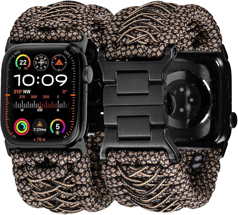 Tefeca Titan Series Paracord Band Compatible with Apple Watch Ultra 2/49mm, Series 10/46mm, 9/8/7/45mm, SE2/SE/6/5/4/44mm, and 3/2/1/42mm