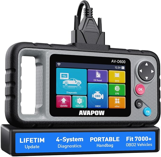 AVAPOW 6000A Car Battery Jump Starter Portable (12V DC Output for All Gas or up to 12L Diesel) & AV-D600 4 Systems OBD2 Scanner