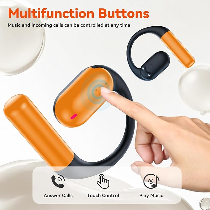 Bone Conduction Headphone Wireless Bluetooth 5.4, 0.8g Pillow Sleep Earbuds with HD Mic/Touch Control/Clear Calls, Open Ear Headphones with Earhook for Cycling Yoga Workouts(Orange)