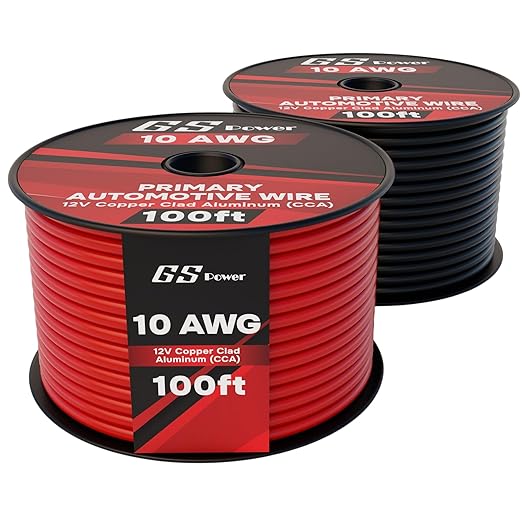 GS Power 200ft CCA 10 Gauge Wire Automotive, Red and Black-100ft per Roll, 10 AWG 12v, Flexible Speaker Electrical Wire Low Voltage Primary for Car Stereo Audio Trailer Harness Hookup Wiring DIY