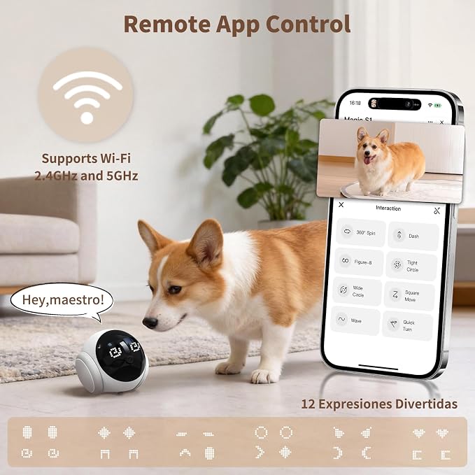 1080P Moving Pet Robot Camera, Smart Home Security Robot with Auto Tracking, Night Vision, 2-Way Audio, Auto-Recharge, Motion Alerts, App Control for Pet, Baby & Elderly Care