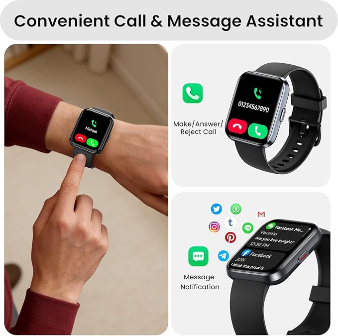 Smart Watch for Men, Mens Smart Watches for Android/iPhone/Samsung, Make/Answer Call & Alexa, Smartwatch with Heart Rate/Sleep/SpO2/Stress Monitor, 100+ Sport Modes Waterproof Fitness Tracker-Black