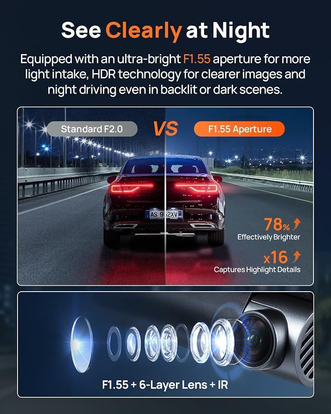 70mai 4K Dash Cam Front and Rear, Built in Wi-Fi 6 & GPS Car Camera, Super Night Vision, ADAS, 3'' IPS Screen, 24H Parking Mode, Time-Lapse, Loop Recording, with 128GB Card (A800SE)