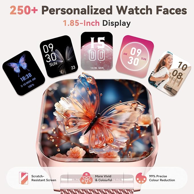 Smart Watch for Women Fitness Tracker: Rose Gold Bluetooth Make Answer Call Digital Mens Watches Waterproof Run Smartwatch Android Phone iPhone Samsung Compatible Sleep Heart Rate Monitor Pedometer