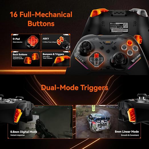 BIGBIG WON Storm(Gale2) Wireless PC Controller, Bluetooth Gaming Controller 2000Hz Polling Rate, Near-Zero Latency, TMR Sticks, Hall & Micro-switch Triggers, 16 Mechanical Buttons, 4 Customizable Back Paddles, for Windows PC/Switch 2/Switch/Android/IOS