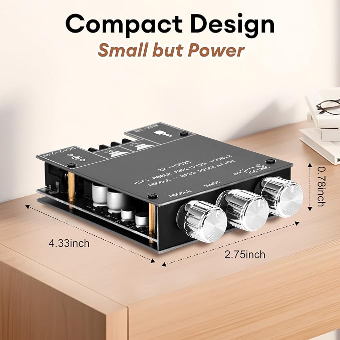 Daakro ZK-1002T Bluetooth Amplifier Board,100W+100W 2.0 Channel Amp Board w/Treble/Bass Control,DC 12-24V, BT/AUX Inputs,Audio Amp Board for Home DIY Wireless Speakers,Password Free (2PCS ZK-1002T)