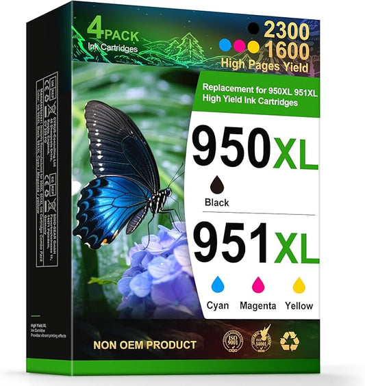 950XL 951XL Ink Cartridges Combo Pack Replacement for HP 950 951 / 950XL 951XL, Compatible with HP OfficeJet Pro 8600 8610 8620 8630 8640 8660 251DW 276DW –High Yield 4-Pack