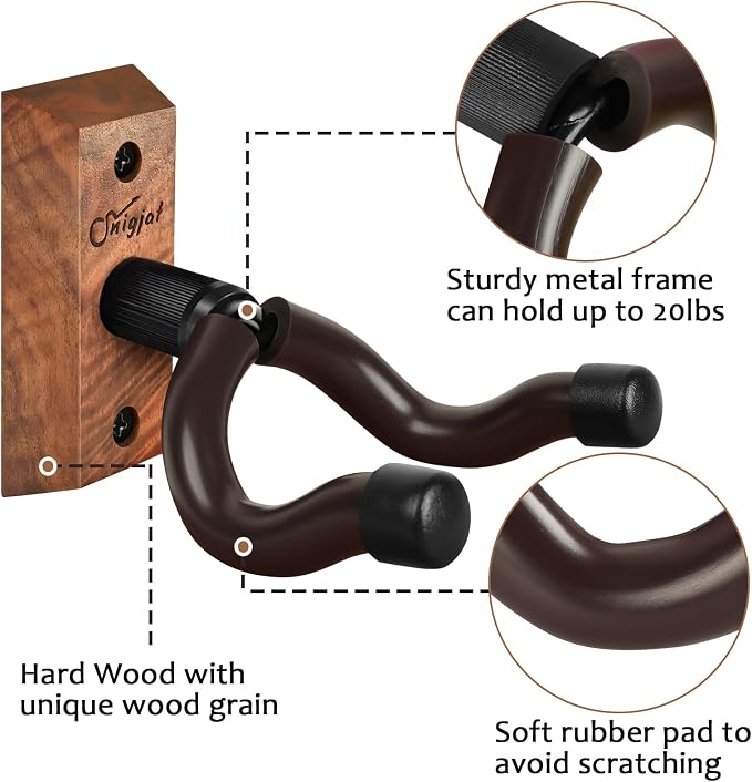 SNIGJAT 2 Pack Hardwood V-Shaped Guitar Holder Wall Mount - Hangs Acoustic, Electric & Bass Guitars
