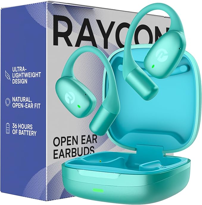Raycon Essential Open Ear Earbuds – Open Ear Headphones, Earbuds Wireless Bluetooth, Sweat & Water-Resistant Earphones, Running Headphones with Ultra-Lightweight Design, 36 Hours Battery Life (Mint)