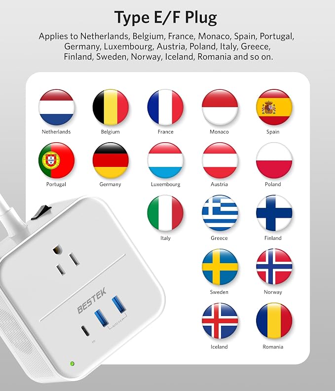 BESTEK 2000W Voltage Converter US to Europe 220V to 110V Converter Pure Sine Wave with PD 35W USB-C for Hair Dryer/Curling Iron/Phone Travel Adapter for Europe/Italy/France (White)