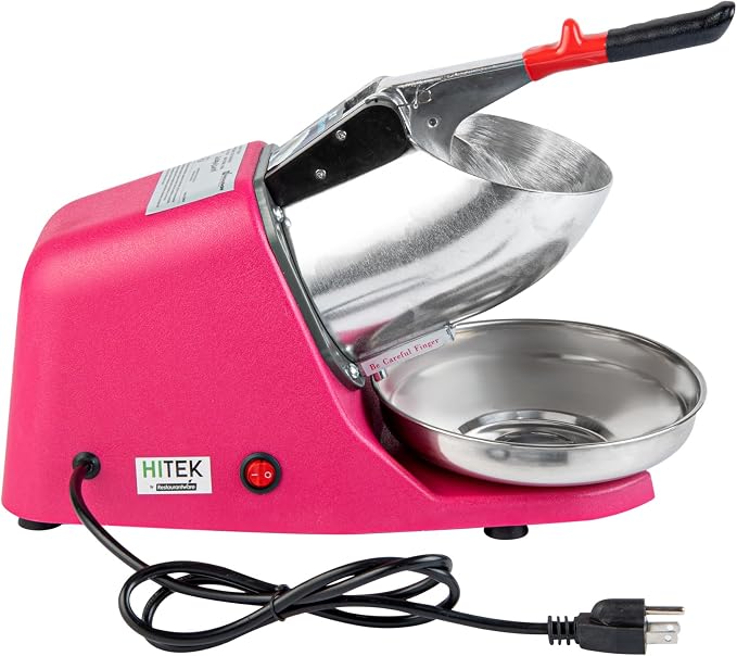 Restaurantware Ice Crusher Machine 65 Count 13.39 x 6.30 x 8.27 Inches Plastic Ice Shaver Dual Blade Compact Countertop Stainless Steel Red