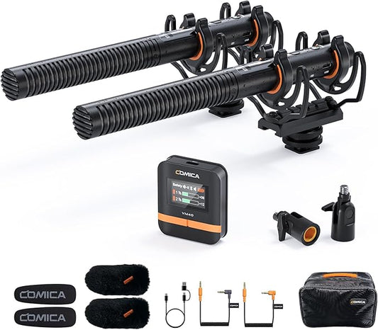 COMICA VM40 Dual-Channel Shotgun Microphone with 48kHz/32-bit Float Recording, Wireless Camera Microphone with 32G onboard Recording, External Directional Microphone Compatible with Canon, Nikon