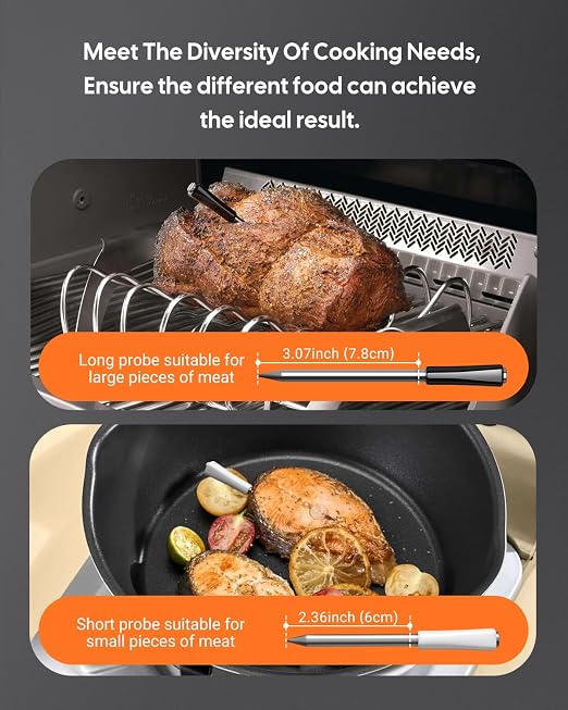 Wireless Meat Thermometer for Grilling and Smoking, Fitflavor 5G WiFi Meat Thermometer Bluetooth for Grill BBQ, Food Cook Oven Grilling - Dual Probes, Rechargeable