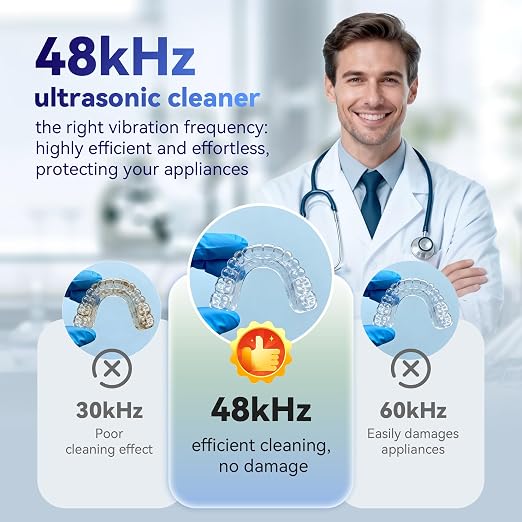 Ultrasonic Retainer Cleaner Machine 48kHz, Dental Cleaning Pod, Ultrasonic Retainer Cleaner for Dentures, Aligners, Mouth Guards, Toothbrush Heads and Jewelry with 200ML Capacity, LAB Supply | Gentle cleaning action works well on mouth guards, toothbru...