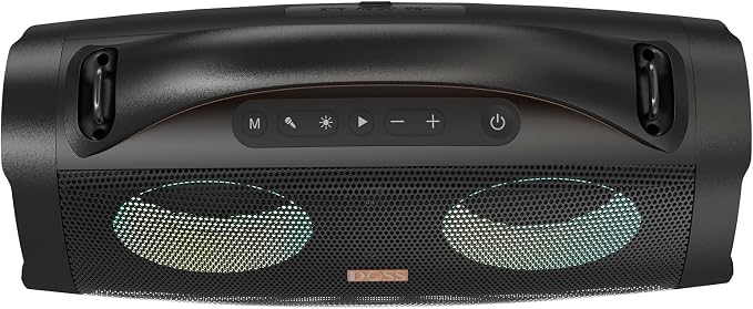 DOSS Extreme Boom+ Loud Bluetooth Speaker with 100W Stereo Sound, Extra Bass, 20H Playtime, Party-Sync Led Lights, Built-in Power Bank, IPX6 Waterproof Outdoor Speaker for Camping, Travel-Copper Gold