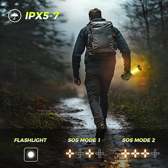Telescopic Camping Lights Rechargeable 14000 mAh Led Multifunction Magnetic Lanterns Job Site Lighting Cordless Dimmable Camping Tent Lamp Portable Power Supply 6000LM IPX5 Waterproof (Green)