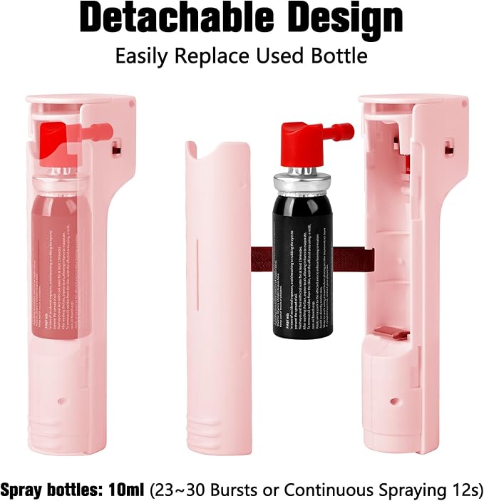 3-in-1 Pepper Spray Personal Alarm, 140dB Siren 3 Strobe, College Student Dorms Campus, Easy One Hand Operation, 12ft 25 Bursts 12 Seconds UV Marking Dye Gel, Rechargeable, Young Women Safety Keychain