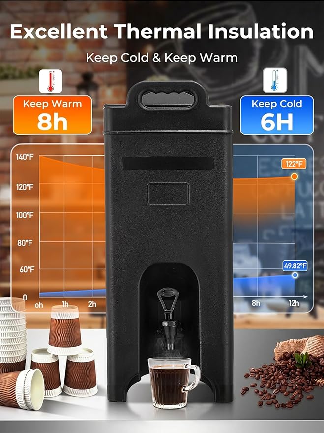 Insulated Beverage Dispenser 5 Gal, Commercial Hot/Cold Drink Dispenser for Coffee Shop, Large Parties, Church Gatherings, Camping, Heavy Duty Beverage Cooler with Faucet for Outdoor (No Electricity)