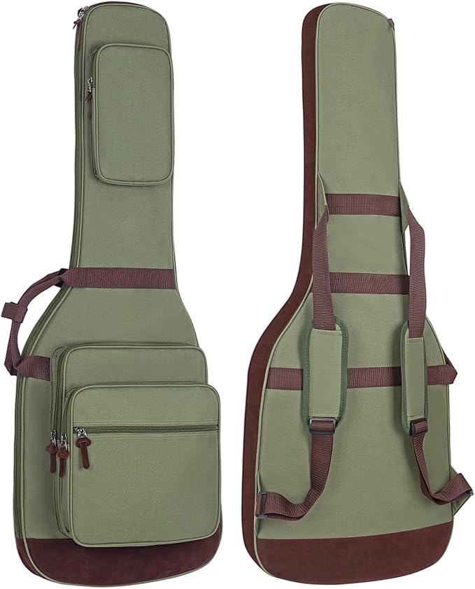 Electric Guitar Bag 0.5 Inch Padding Electric Guitar Case, Electric Guitar Gig Bag Backpack with Neck Strap and 4 Pockets, Green