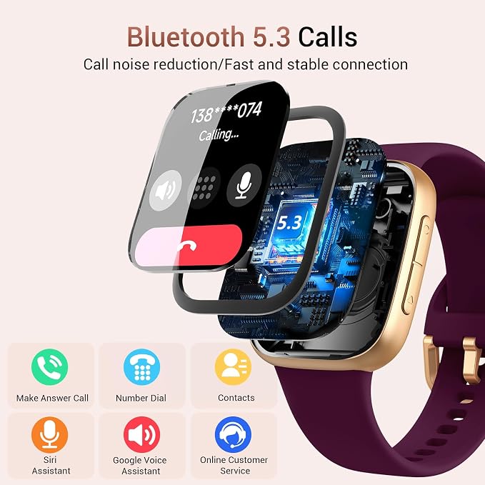 Smart Watch for Women, 1.85" AMOLED Always-On Display Screen Smartwatch for iPhone & Android, 3ATM Waterproof Fitness Tracker with Bluetooth Call, Heart Rate/Sleep/SpO2 Monitor, 120+ Sport Modes
