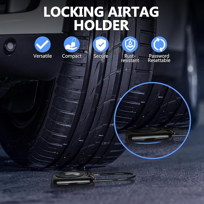 Compatible with Apple AirTag Secure Lock with Wire Cable, 3-Digit Combination Luggage Locks, Alloy Body Ultra Durable Anti-Lost Protective Case for Luggage, Suitcase (Black/White/Green/Grey)