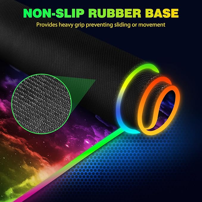 AIMSA Wireless Charging RGB Gaming Mouse Pad 15W, Extended LED Desk Mat Protector 800x300x4MM, 14 Light Modes Extra Large Mousepad Non-Slip Rubber Base Desk Mat, Nebula Universe