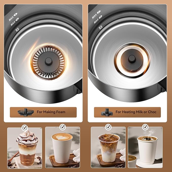Milk Frother and Steamer, Electric Frother | 4-in-1 Automatic Hot and Cold Foam Maker , Detachable Stainless Steel Jug for Latte, Cappuccino, Macchiato, Hot Chocolate