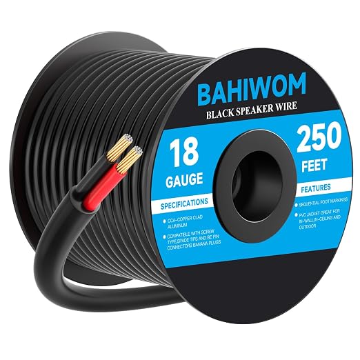 18 Gauge Speaker Wire 250 Feet CL3 Related CCA Black Cable with 2 Conductors for Outdoor Direct Burial Backyard Garden Home Car in-Wall Speaker