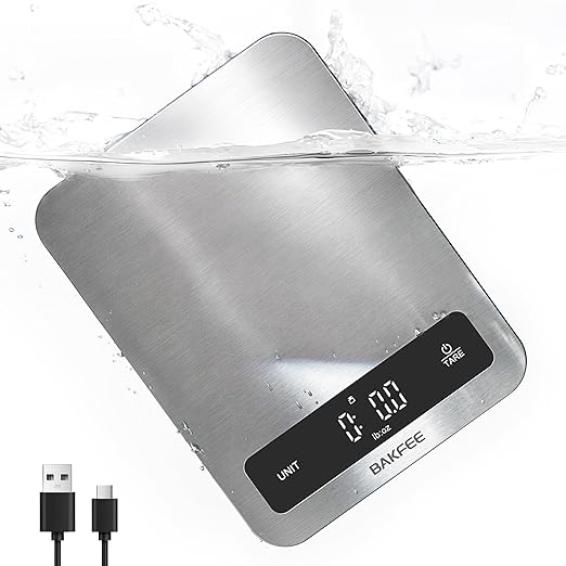 100% Waterproof Food Scale, IP67 Digital Kitchen Scale, Rechargeable (USB-C), 0.1oz/1g Precision, 22lb Capacity, Stainless Steel & Tempered Glass, for Cooking, Making Sourdough Bread, Grey