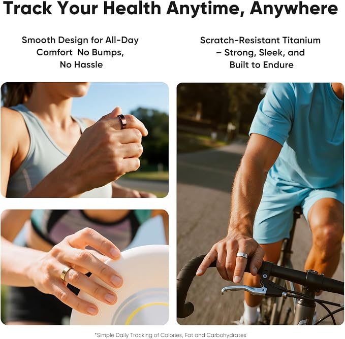 Smart Ring, Titanium Health & Fitness Tracker with Sleep, Heart Rate & SPO₂ Monitoring, Ultra-Light, 4–6 Day Battery, No Subscription, for Women & Men （Silver 8