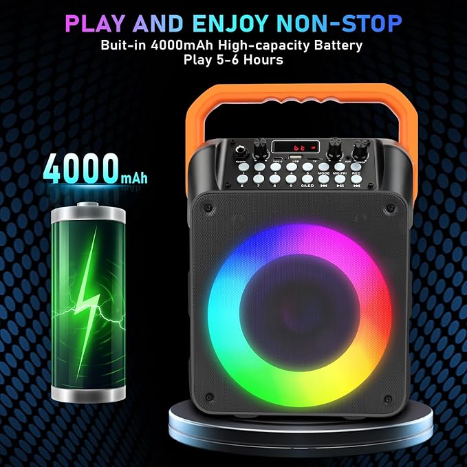 Karaoke Machine with 2 Wireless Microphones, Portable Bluetooth Karaoke Speaker for Adults & Kids with Strobe Lights, Karaoke Microphone with PA System Supports TWS/USB/TF/REC/FM/AUX