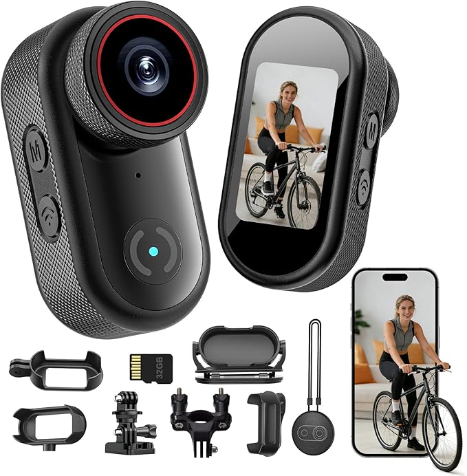Mini Body Camera with 32GB Card, 4K Wearable Action Camera with 1.47” HD Screen, 140° Wide Angle, Magnetic Necklace & Mounts, APP Sharing, Loop Recording, POV Cam for Work, Sports, Pets & Daily Life