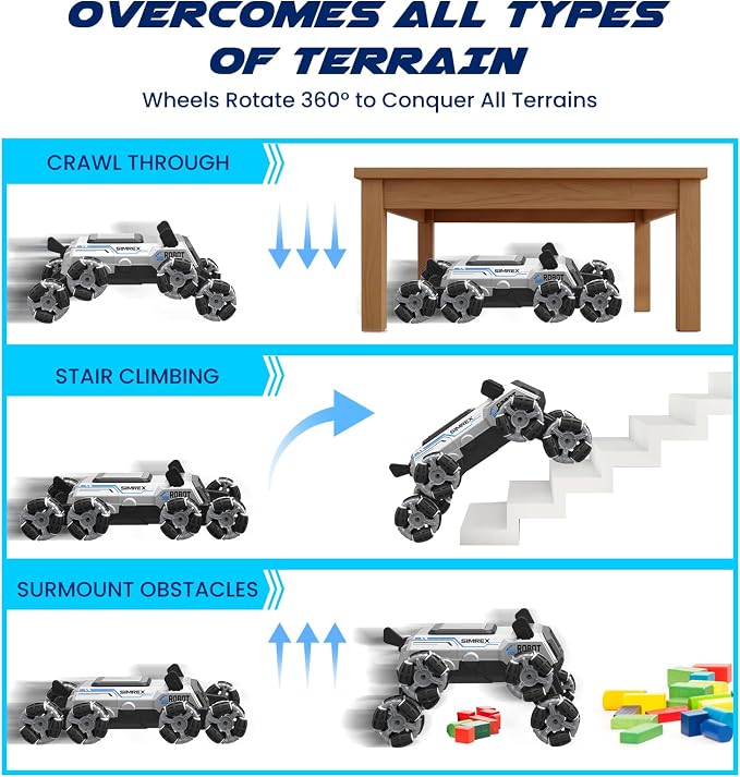 SIMREX Robot Dog RC Stunt Car Toys - Gesture Sensing Remote Control car with Mecanum Wheels, LED Eyes, 3 Sound Effects, Birthday Gift for Kids Boys Girls