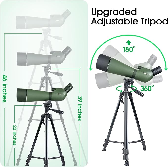 25-75x80 Spotting Scope for Target Shooting with Upgraded Tripod Carrying Bag and Phone Adapter Spotter Scope for Bird Watching, Wildlife Viewing, Blac