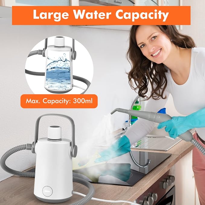 LDAILY Handheld Steam Cleaner, 1000W Portable Pressurized Steamer, Multipurpose Steam Cleaning Machine for Kitchen, Garment, 300ml (10.2oz) Water Tank, 10 Accessories Included, Portable Steamer (Grey)