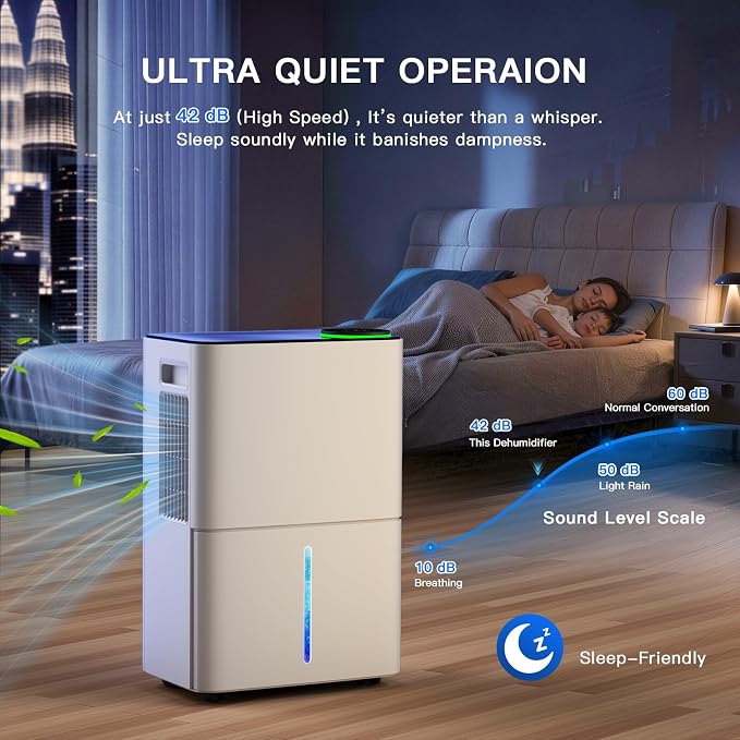 28.5 Pint Compressor Dehumidifier for Basement/Bathroom/Bedroom – 1500 Sq.Ft, WiFi/APP Control, Auto Defrost, Drain Hose, Child Lock & Laundry Drying