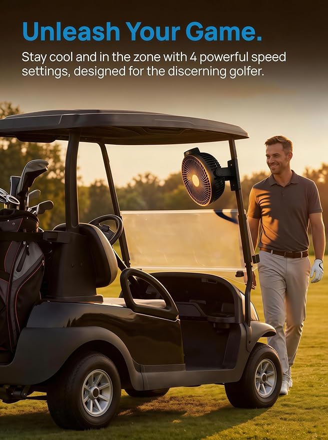 24000mAH Magnetic Golf Cart Fan with Heavy-Duty Strap, 8-inch Battery Operated Fan with Triple-Magnet, Bright Lighting, Compatible with EZGO Club Car Yamaha, Golf Cart Accessories, Golf Gift 2026
