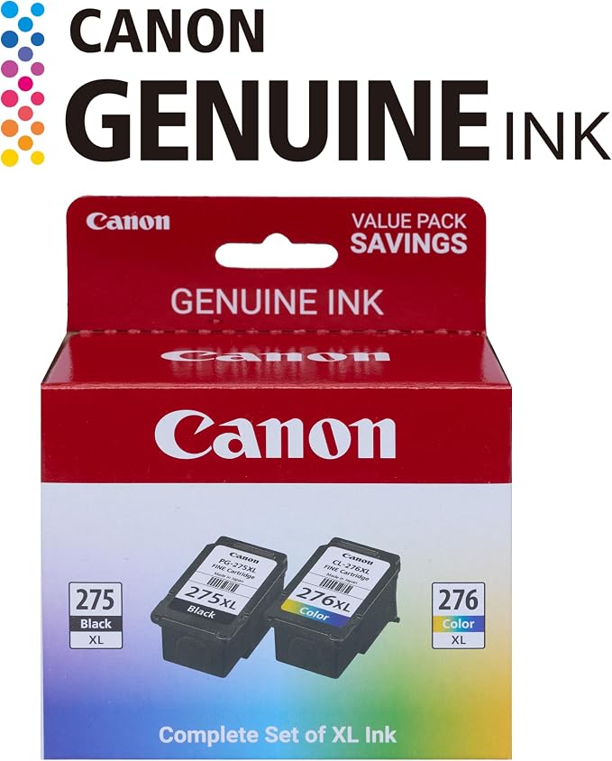 Canon PG-275 XL / CL-276 XL Genuine Ink Value Pack (2 Cartridges), Compatible with TS3520/3522/4722/3720/3722, TR4720