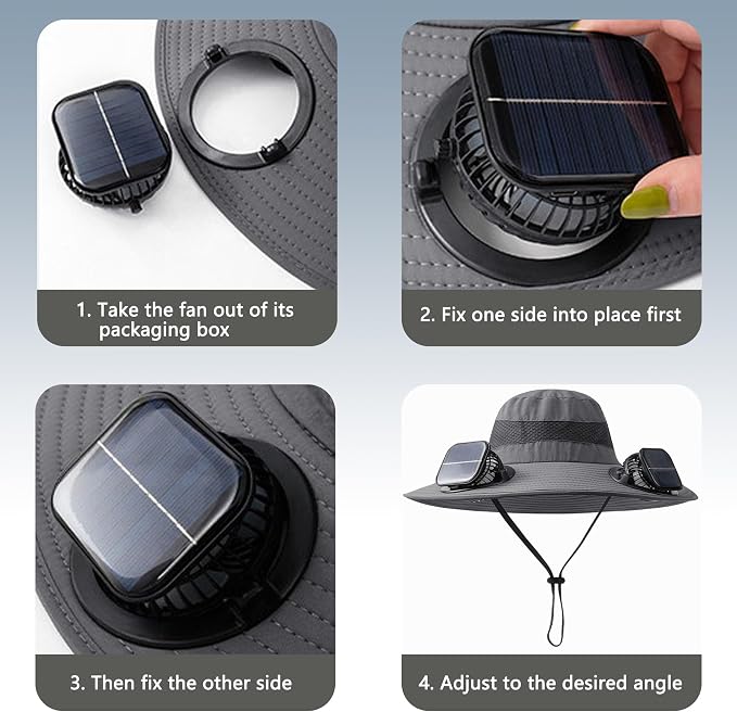 Solar Fan Hat Wide Brim Sun Hat with 3 Solar Fan, Outdoor Bucket Hats for Men Women UPF 50+ Fishing Beach Hiking Bucket Hat