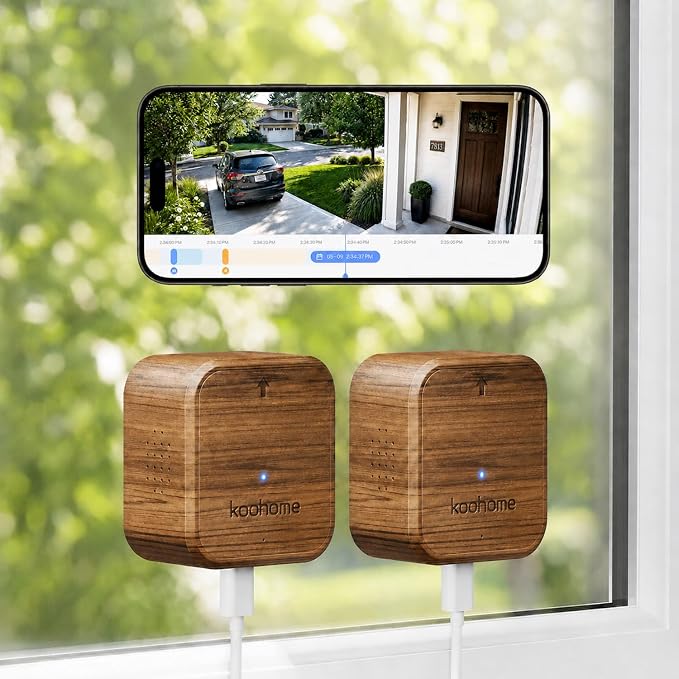 5MP 3K Window Camera 2 Pack for Indoor & Outdoor Home Security, Magnetic Mount, Color Night Vision, 24/7 Recording, Free Cloud Storage, No Subscription, Dual-Band WiFi, AI Detection, Walnut Wood