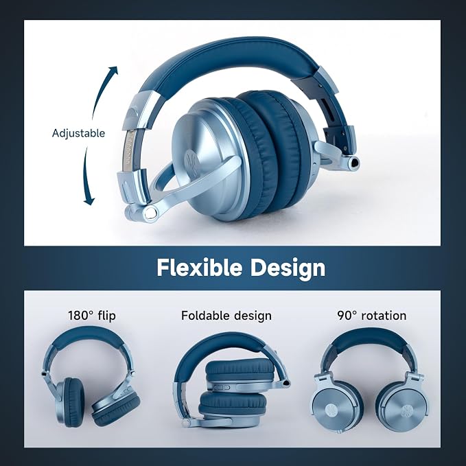 OneOdio Bluetooth Over Ear Headphones, 110 Hrs Wireless/Wired Stereo Sound Foldable Headsets with Deep Bass 50mm Neodymium Drivers for PC/Phone/Tablet - Studio Wireless Pro C, Sky Blue