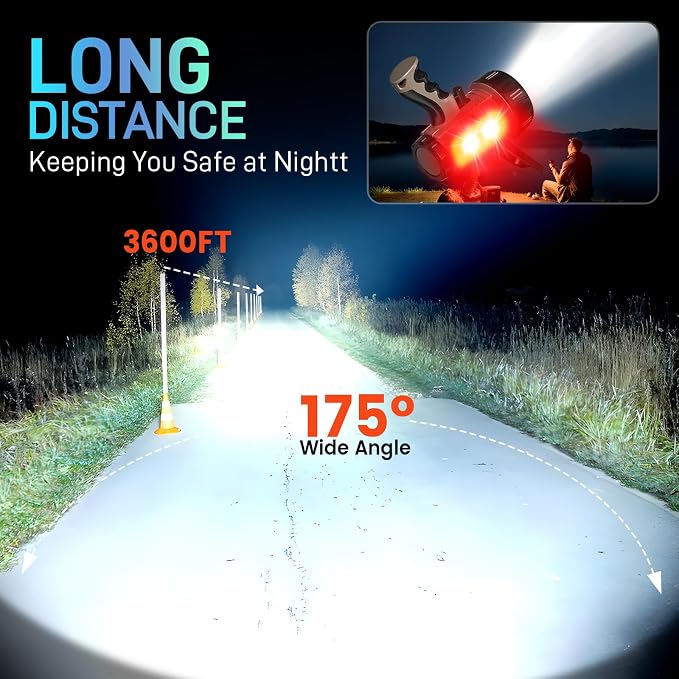 2026 New 300,000 Lumen Super Bright Spotlight,Rechargeable Flashlight Handheld Spotlight,Spot Light Outdoor Runtime 72+ Hrs,Flashlight Searchlight Flood Camping Hunting Boating with Tripod