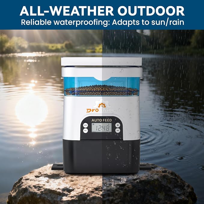 Automatic Fish Feeder for Pond Solar Powered 2.8L Capacity, Battery & AC Auto Timed Fish Feeder for Pond Indoor & Outdoor, Animal-Proof (1.5L)