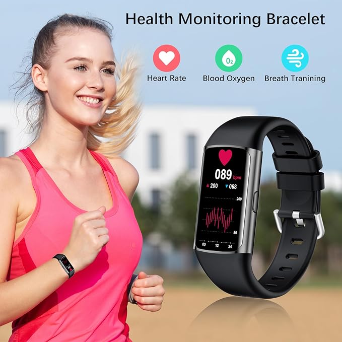 Smart Watch, Step Tracker Watch with 24/7 Heart Rate Monitor, Blood Oxygen, Sleep Monitor, Step Counter, Sports, IP68 Waterproof Fitness Watches for Men Women Compatible with Android & iPhone (Black)