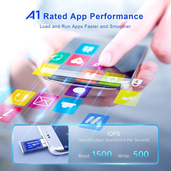 Vansuny Micro SD Card 64GB microSDXC Memory Card with SD Adapter A1 App Performance V30 4K Video Recording C10 U3 Micro SD for Phone, Security Camera, Dash Cam, Action Camera