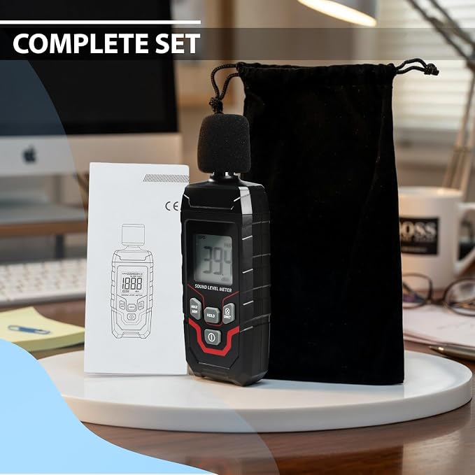 Decibel Meter Digital Sound Level Meter with Backlit LCD Screen, 30~130dB Sound Decibel Meter, SPL Meter with Fast&Slow, MAX/MIN/HOLD Mode, Portable Sound Meter for Home Theater Office Studio